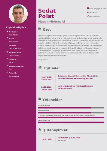 Maden Mühendisi Cv Örnekleri cv indir